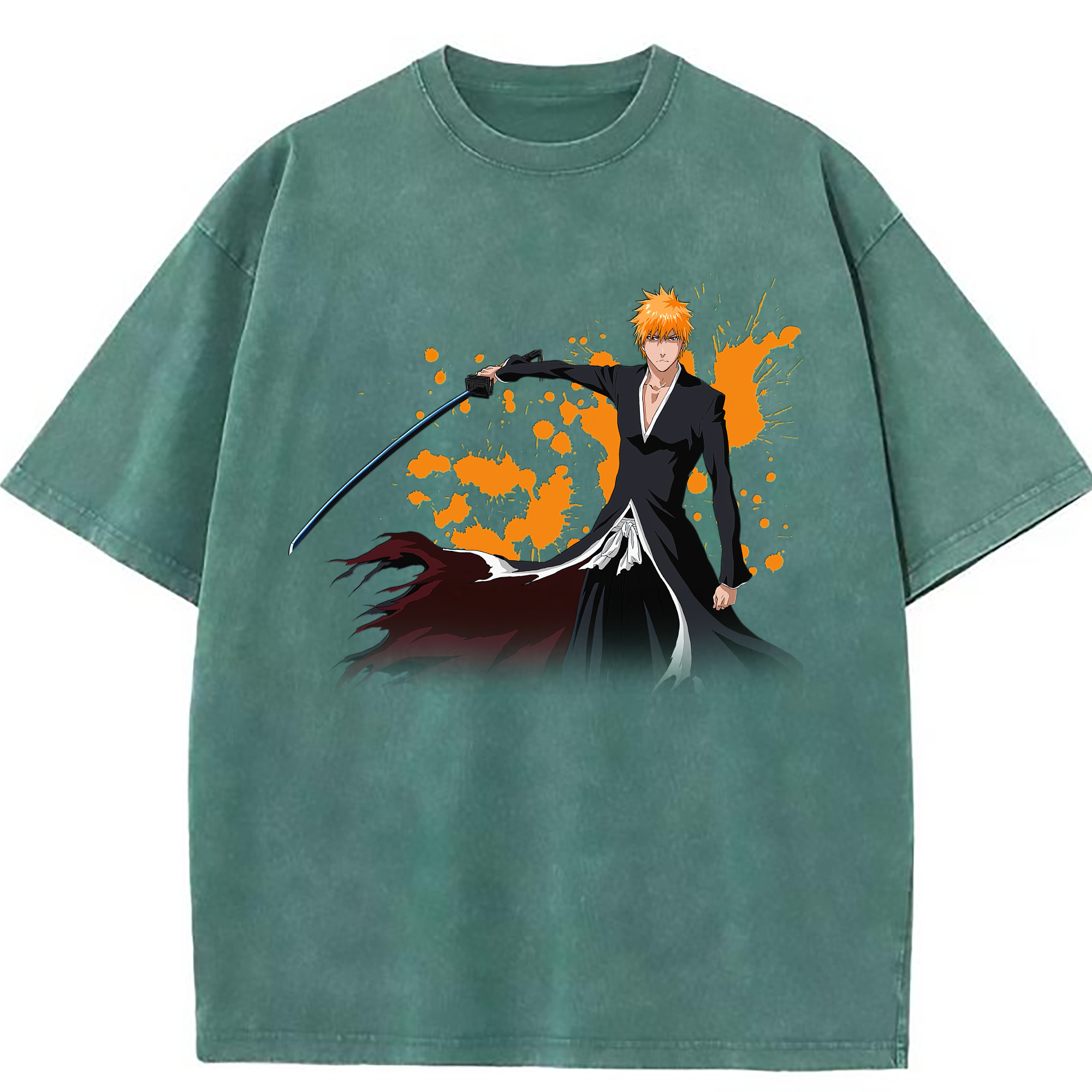 （画像用） ブリーチ 黒崎一護（くろさき いちご）BLEACH Kurosaki Ichigo 綿100% ヴィンテージ風 半袖Tシャツ（フロントプリント）